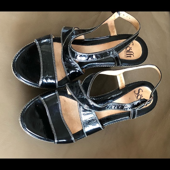 Sofft Women’s 8, Patent Leather Strappy Wedge Heels, Suede Wrapped, GUC - Picture 13 of 16